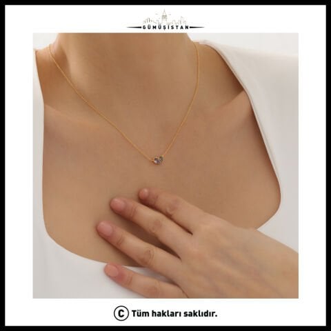 14 Ayar Altın Kaplama Kişiye Özel Çift Damla Doğum Taşlı Bujiteri Kolye