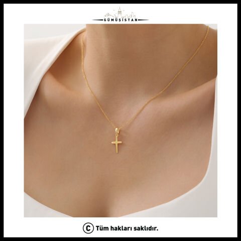 14 Ayar Altın Kaplama Bujiteri Zarif Haç Kolye