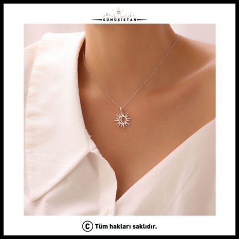 Güneş ve Ay Kolye – Gümüş Renk Minimal Güneş Ay Figürlü Kadın Kolye