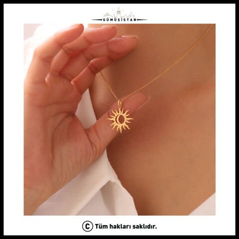 14 Ayar Altın Kaplama Bujiteri Güneş ve Hilal Tasarımlı Minimalist Kolye