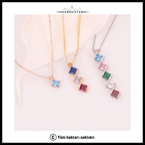 14 Ayar Altın Kaplama Bujiteri Kişiselleştirilebilir Doğum Taşı Kolyesi