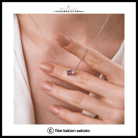 14 Ayar Altın Kaplama Bujiteri Yan Yana Baget Taşlı Doğum Taşı Kolyesi