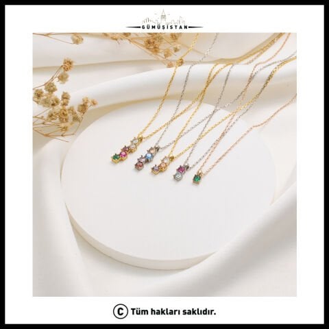 14 Ayar Altın Kaplama Bujiteri Asimetrik Yuvarlak Modern Doğum Taşı Kolyesi