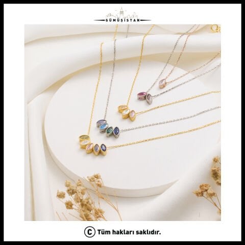 14 Ayar Altın Kaplama Bujiteri ''Işık Yolu'' Doğum Taşı Kolyesi