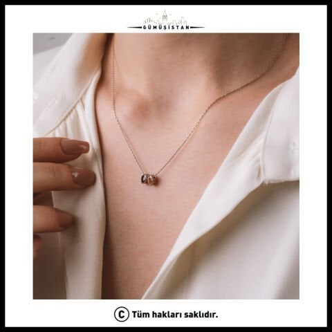 14 Ayar Altın Kaplama Bujiteri Blok Taşlı Doğum Kolyesi