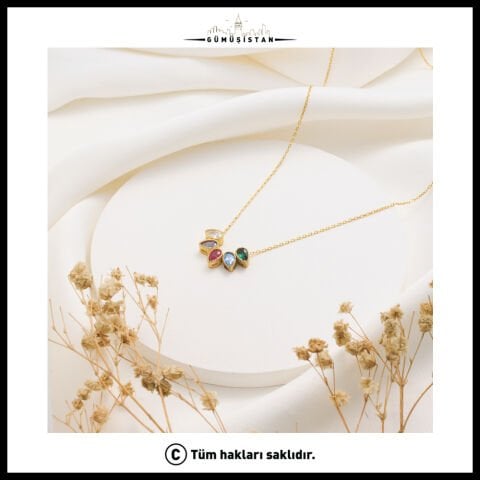 14 Ayar Altın Kaplama Bujiteri Blok Taşlı Doğum Kolyesi