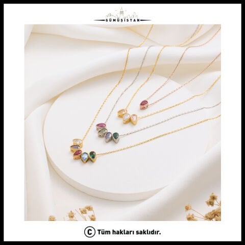 14 Ayar Altın Kaplama Bujiteri Blok Taşlı Doğum Kolyesi