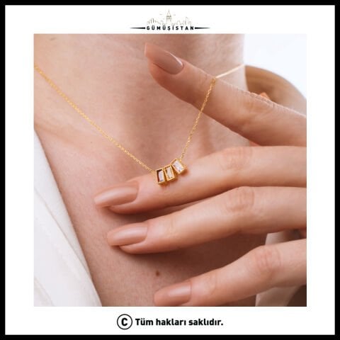 14 Ayar Altın Kaplama Bujiteri Modern Lineer Doğum Taşı Kolyesi