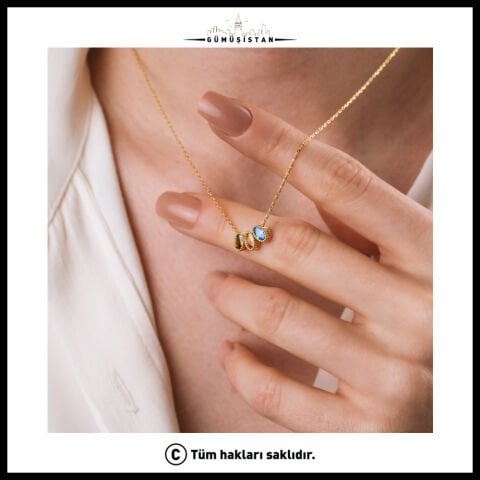 14 Ayar Altın Kaplama Bujiteri Modern Baget Doğum Taşı Kolyesi