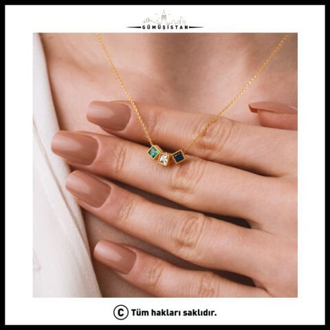 14 Ayar Altın Kaplama Kişiye Özel Kare Doğum Taşlı Bujiteri Kolye