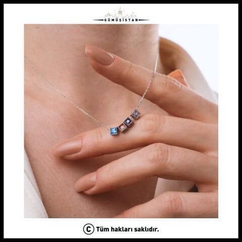 14 Ayar Altın Kaplama Kişiye Özel Kare Doğum Taşlı Bujiteri Kolye