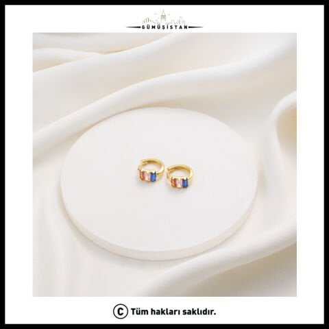 14 Ayar Altın Kaplama Kişiye Özel Çoklu Baget Doğum Taşlı Halka Bujiteri Küpe