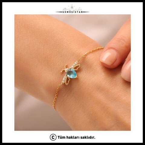 14 Ayar Altın Kaplama Doğum Taşlı Arı Kuşu Figürlü Bujiteri Bileklik