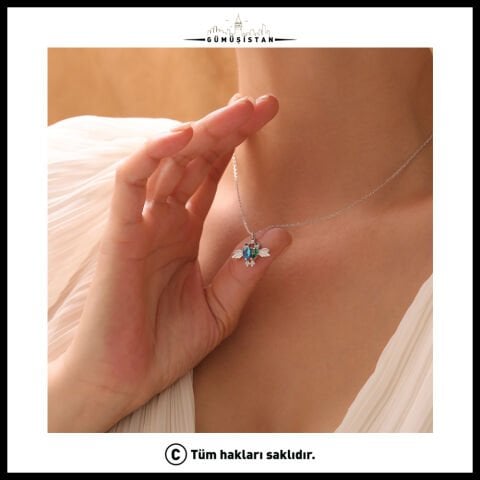 14 Ayar Altın Kaplama Kişiye Özel Doğum Taşlı Çift Arı Kuşu Figürlü Bujiteri Kolye