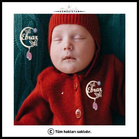 925 Ayar Gümüş İsimli ve Nazarlı Bebek İğnesi