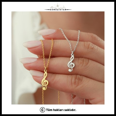 Sol Anahtarı Kolye – 925 Ayar Gümüş ve Pirinç Seçenekli Müzik Temalı Kolye