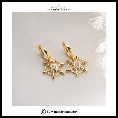 925 Ayar Gümüş Kar Tanesi Figürlü Taşlı Sallantılı Küpe – Gold