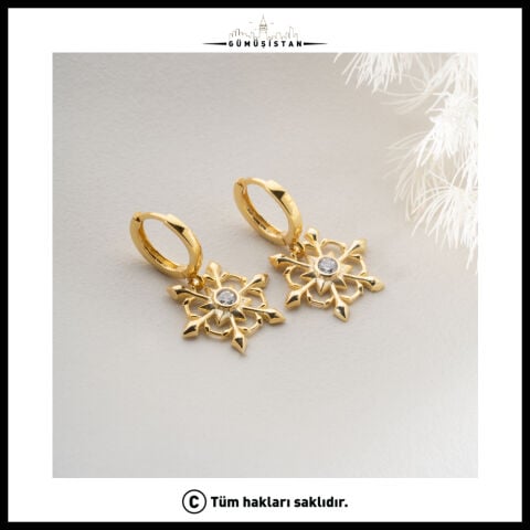925 Ayar Gümüş Kar Tanesi Figürlü Taşlı Sallantılı Küpe – Gold