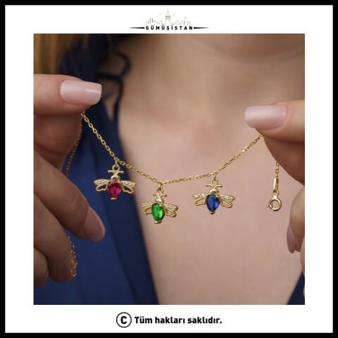 14 Ayar Altın Kaplama Kişiye Özel Doğum Taşlı Arı Kuşu Bileklik