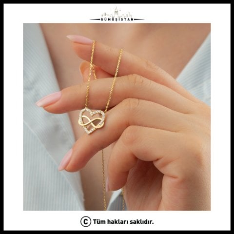 925 Ayar Gümüş Sonsuzluk Kalp Kolye – Zirkon Taşlı Aşk ve Sonsuz Sevgi Kolyesi