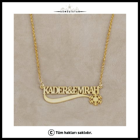 925 Ayar Gümüş Kar Tanesi İki İsimli Kolye