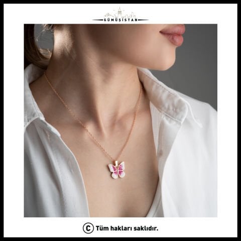 Kişiye Özel Pembe Kelebek Açılır Kapanır Kolye -  Bujiteri
