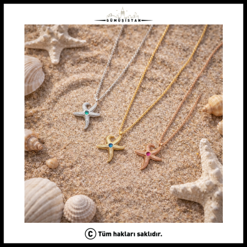 Kişiye Özel Doğum Taşlı Deniz Yıldızı Kolye - Bujiteri