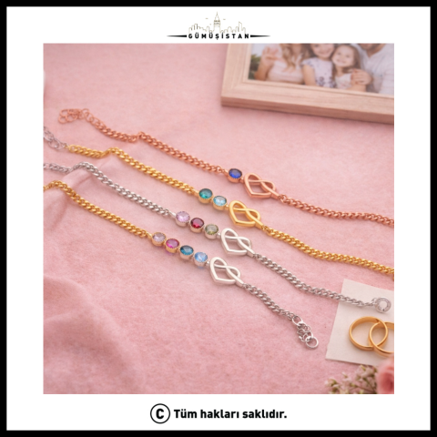 Kişiye Özel Doğum Taşlı Zincirli Bileklik - Bujiteri