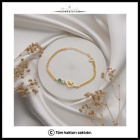 Kişiye Özel Doğum Taşlı Zincirli Bileklik - Bujiteri