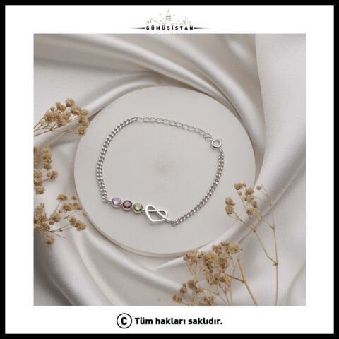 Kişiye Özel Doğum Taşlı Zincirli Bileklik - Bujiteri