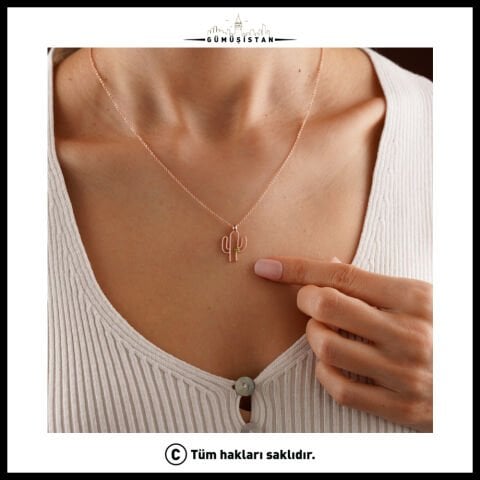 Kişiye Özel Doğum Taşlı Kaktüs Kolye - Bujiteri