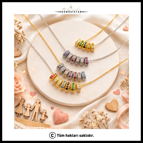 Kişiye Özel Doğum Taşlı Oval Parça Detaylı Kolye - Bujiteri