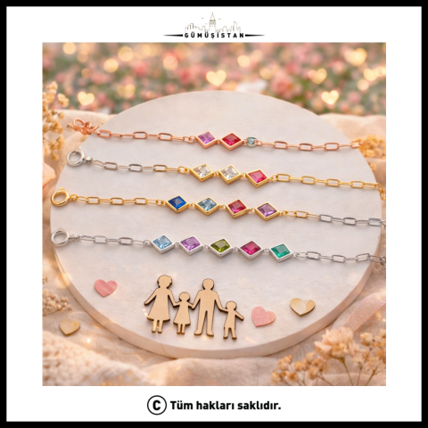 Kişiye Özel Doğum Taşlı Prizma Model Zincirli Bileklik – Bujiteri