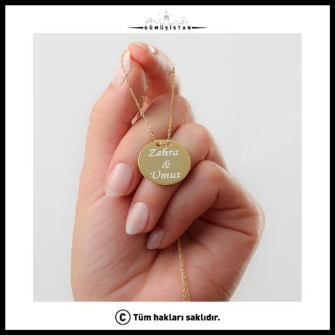 Kişiye Özel İki İsimli Yuvarlak Plaka Kolye – İsimli Halka Kolye