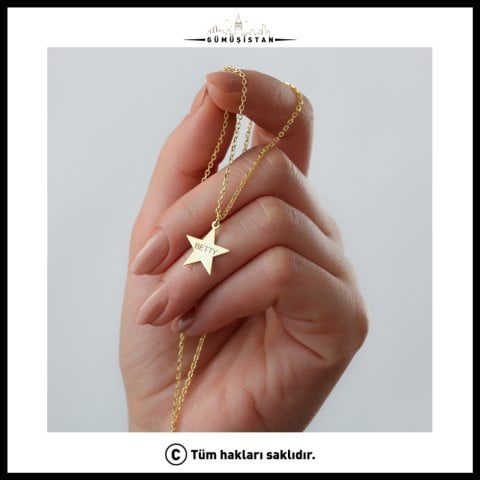 Kişiye Özel İsim Yazılı Yıldız Kolye – 925 Ayar Gümüş ve Pirinç Seçenekli