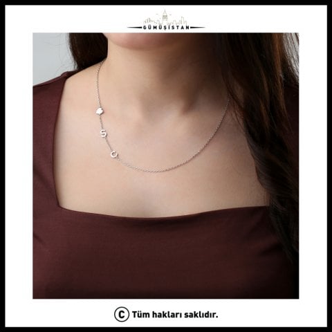 925 Ayar Gümüş Kişiye Özel Yandan Harfli Kolye