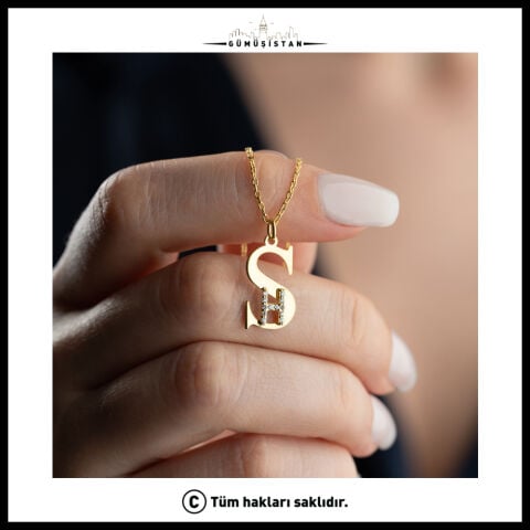 Kişiye Özel İki Harfli Zirkon Taşlı 925 Ayar Gümüş Kolye