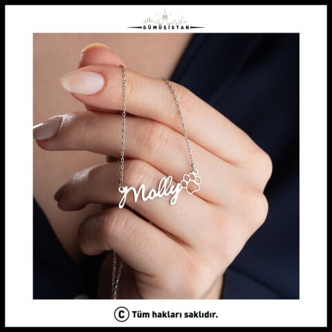 Kişiye Özel Pati Figürlü İsim Kolyesi – 925 Ayar Gümüş