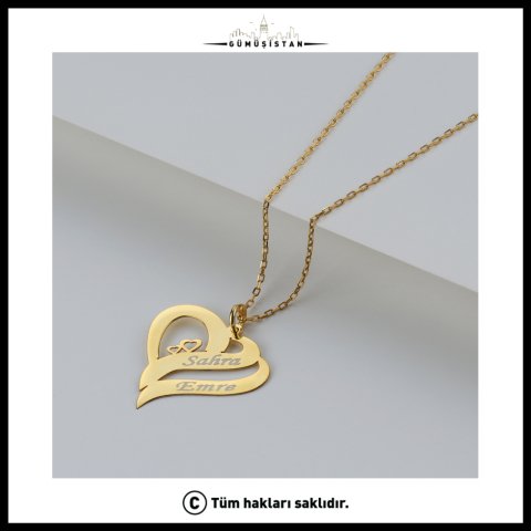 925 Ayar Gümüş Kişiye Özel Çift Kalpli İsimli Kolye