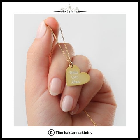 Kişiye Özel Kalp Kolye – İki İsim ve Sonsuzluk Sembollü Sevgili Kolyesi