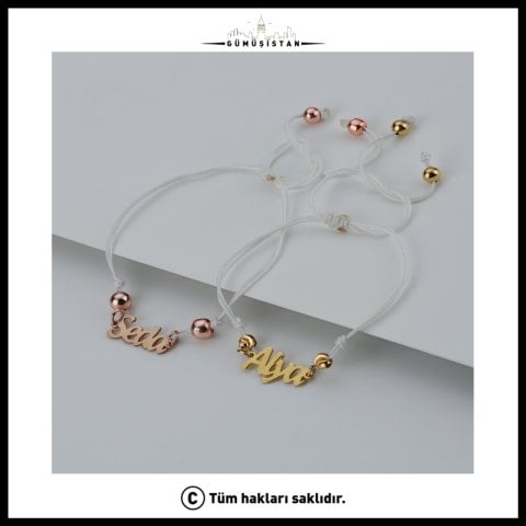 925 Ayar Gümüş Kişiye Özel Beyaz Makrome İsimli Trend Bileklik