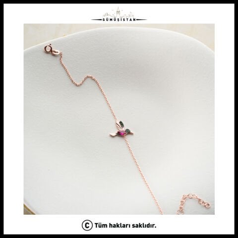 925 Ayar Gümüş Renkli Taşlı Zarif Kuş Figürlü Bileklik