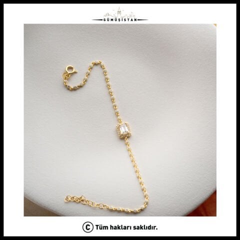 925 Ayar Gümüş Altın Kaplama Baget Kesim Taşlı Zarif Bileklik