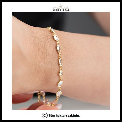 925 Ayar Gümüş Beyaz Minimal Taşlı Bileklik