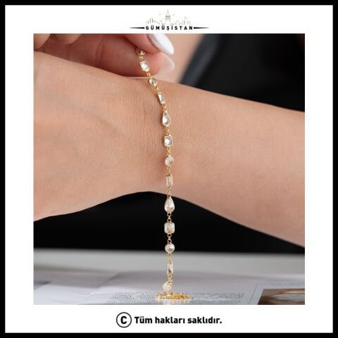 925 Ayar Gümüş Beyaz Minimal Taşlı Bileklik