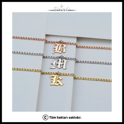 925 Ayar Gümüş Kişiye Özel Kalın Zincir Harf Kolye