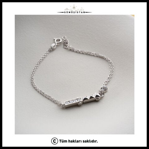 925 Ayar Gümüş Beyaz Baget Taşlı Modern Bileklik