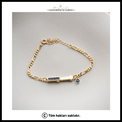 925 Ayar Gümüş Mavi Baget Taşlı Modern Bileklik