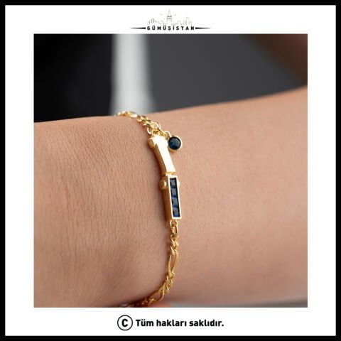 925 Ayar Gümüş Mavi Baget Taşlı Modern Bileklik