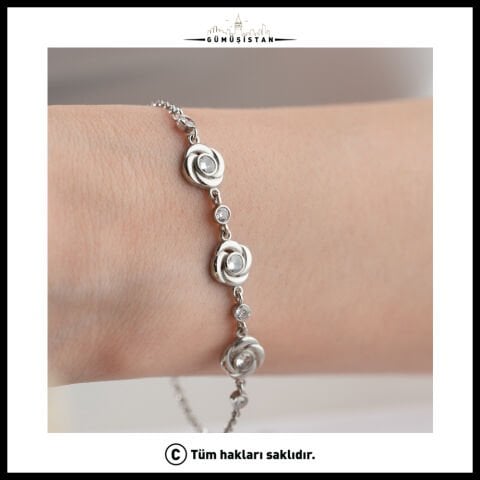 925 Ayar Gümüş Gül Figürlü Bileklik